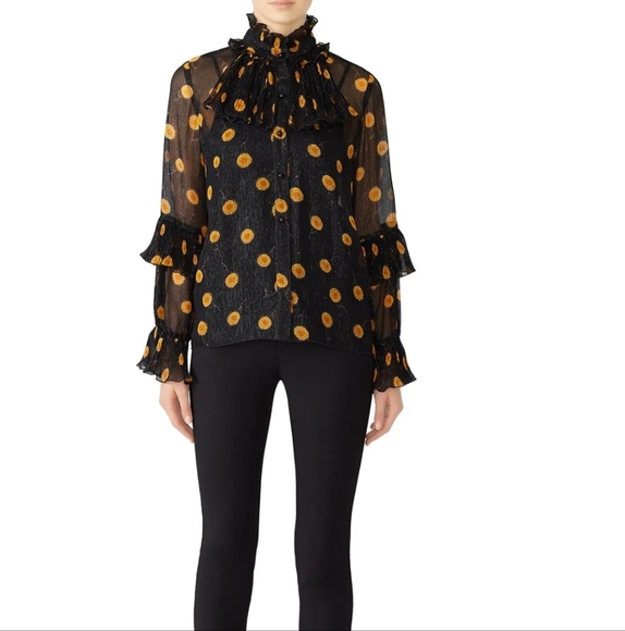 Anna SUI Black Metallic Ruffle Women's Top 10 Medium - Picture 1 of 7